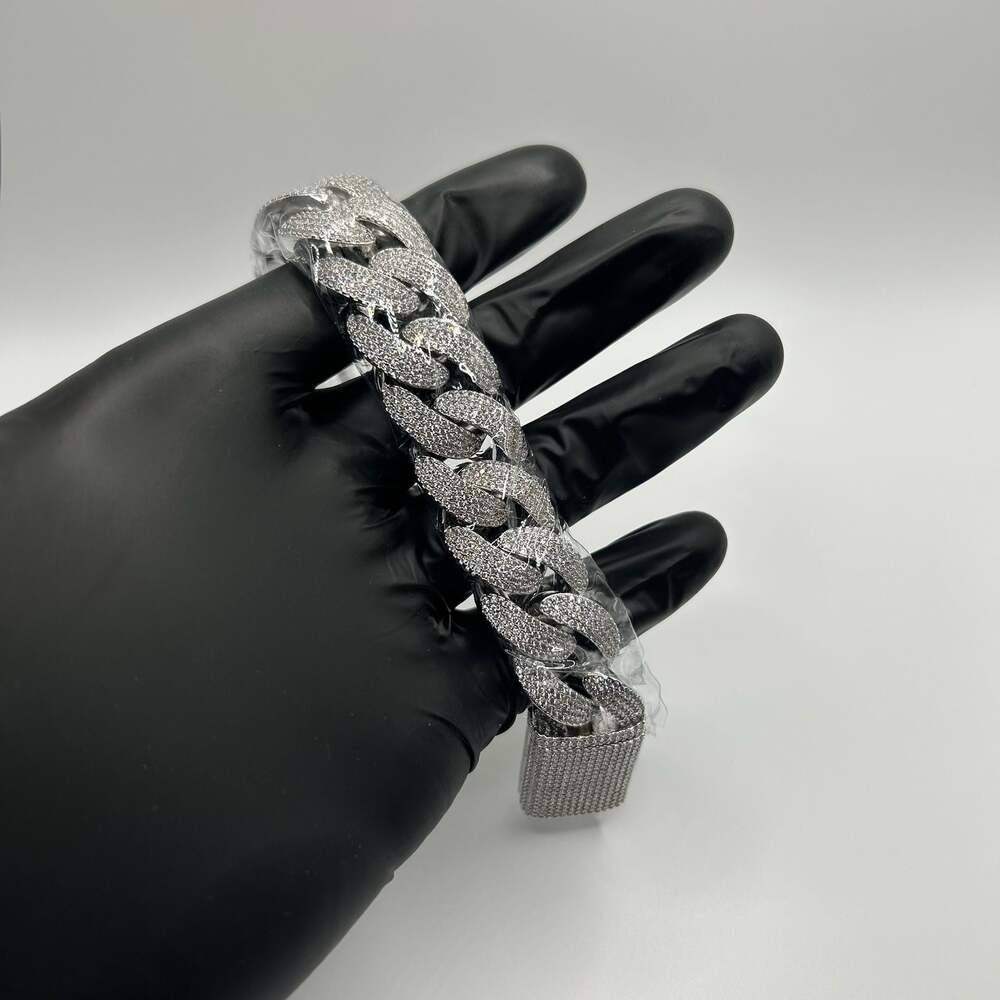Moissanite Cuban Bracelet VVS1 4 Row Iced Silver 20mm 6.5 Inch Women Hip Hop